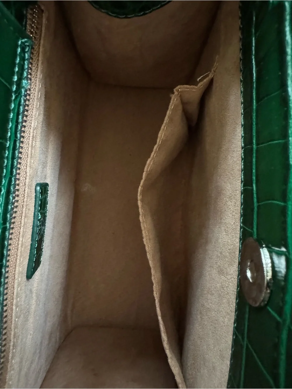 Dark Green Croc-Embossed Bamboo-Handle Satchel. Beautiful bag. Perfect condition
